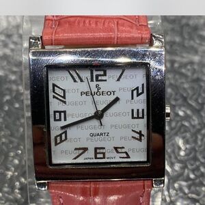 Lux ^^^ Peugeot Silver Watch with Pink Strap